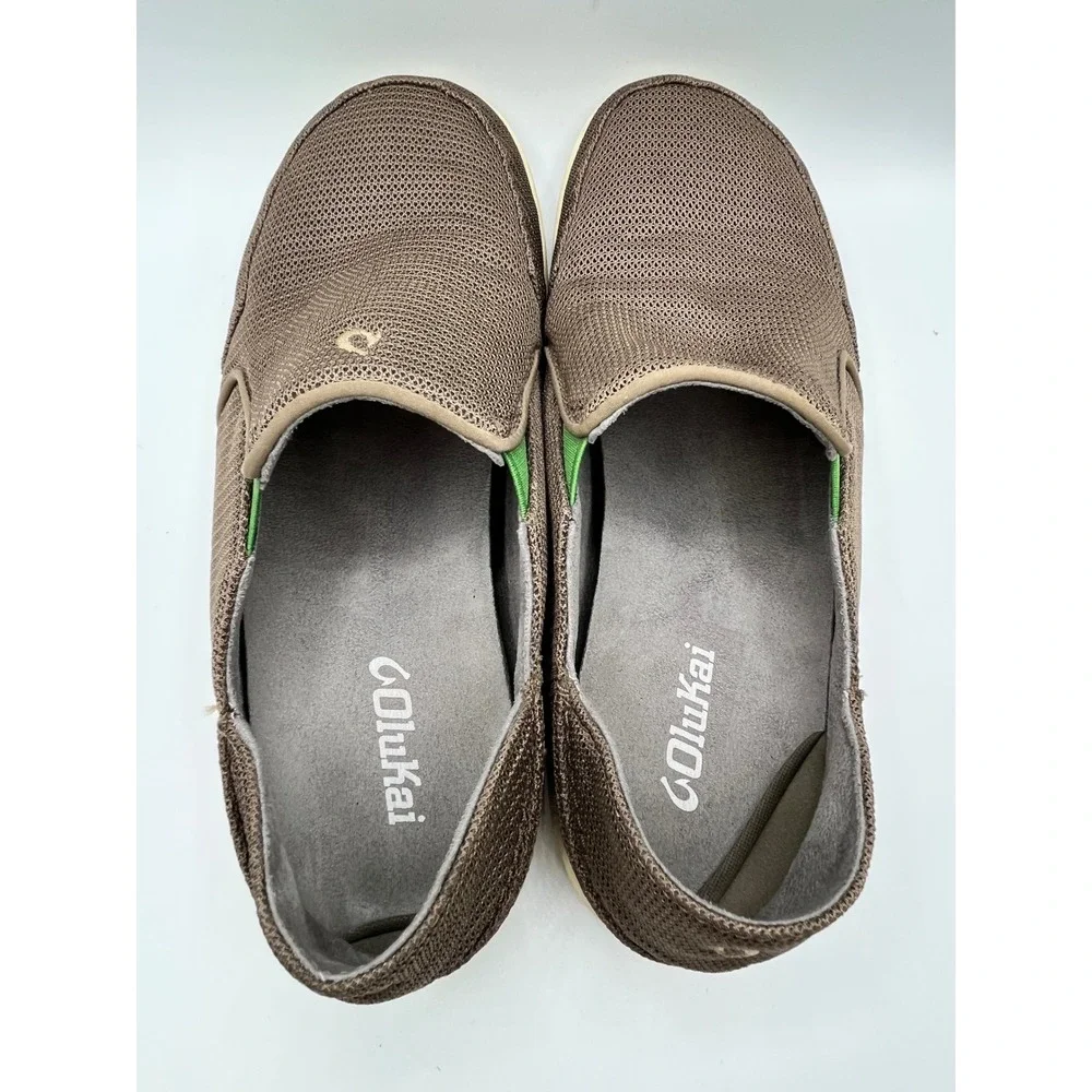 OluKai Nohea Mesh Mens Slip On Shoes Brown Dark Wood Mustang 10188-13AP Size 8.5